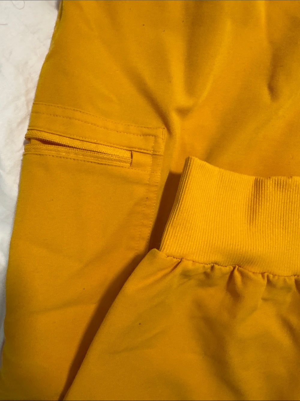 Women’s Figs Mustard Yellow Cargo Joggers with Maroon Drawstring - Picture 4 of 8